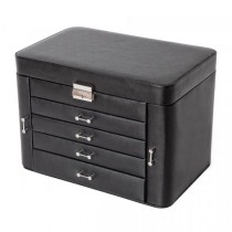 Black Bonded Leather Fashion Jewelry Box w/ Locking Top & Travel Case