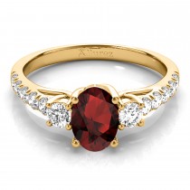 Oval Cut Garnet & Diamond Engagement Ring 18k Yellow Gold (1.40ct)