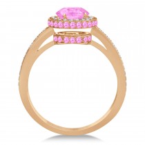 Oval Lab Pink Sapphire & Diamond Halo Engagement Ring 14k Rose Gold (2.00ct)