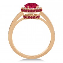 Oval Ruby & Diamond Halo Engagement Ring 14k Rose Gold (2.00ct)