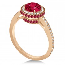 Oval Ruby & Diamond Halo Engagement Ring 14k Rose Gold (2.00ct)