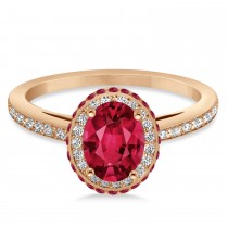 Oval Ruby & Diamond Halo Engagement Ring 14k Rose Gold (2.00ct)