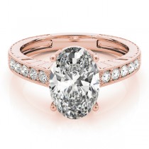 Diamond Accented Oval Engagement Ring Setting 14k Rose Gold 0.10ct