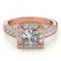 Princess Cut Diamond Halo Engagement Ring 14K Rose Gold (2.19ct)