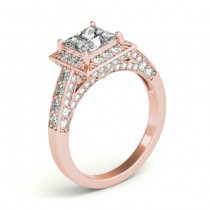 Princess Cut Diamond Halo Engagement Ring 14K Rose Gold (2.19ct)