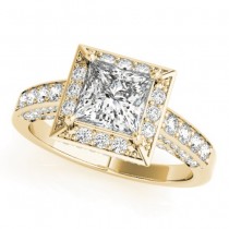 Princess Cut Diamond Halo Engagement Ring 18K Yellow Gold (2.19ct)