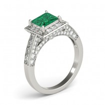 Princess Emerald & Diamond Engagement Ring 14K White Gold (2.25ct)