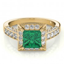 Princess Emerald & Diamond Engagement Ring 18K Yellow Gold (2.25ct)