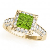 Princess Peridot & Diamond Engagement Ring 18K Yellow Gold (2.20ct)