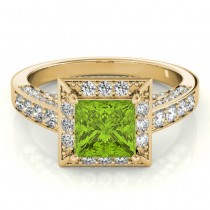 Princess Peridot & Diamond Engagement Ring 18K Yellow Gold (2.20ct)