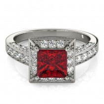 Princess Ruby & Diamond Engagement Ring Palladium (2.20ct)