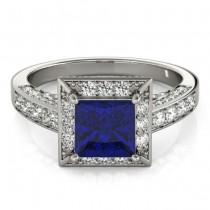 Princess Blue Sapphire & Diamond Engagement Ring Palladium (1.20ct)