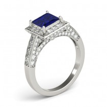 Princess Blue Sapphire & Diamond Engagement Ring Palladium (1.20ct)