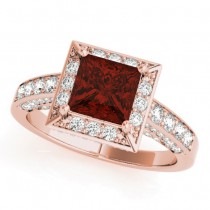 Princess Garnet & Diamond Engagement Ring 18K Rose Gold (1.20ct)