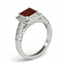Princess Garnet & Diamond Engagement Ring 18K White Gold (1.20ct)