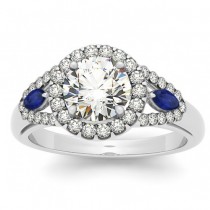 Diamond & Marquise Blue Sapphire Engagement Ring Platinum (1.59ct)