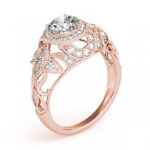 Edwardian Diamond Halo Engagement Ring Floral 14k Rose Gold 1.20ct