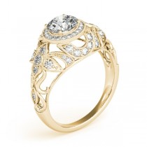 Edwardian Diamond Halo Engagement Ring Floral 18k Yellow Gold 1.18ct