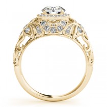 Edwardian Diamond Halo Engagement Ring Floral 14k Yellow Gold 2.00ct