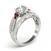 Diamond & Garnet Three Row Engagement Ring Setting Palladium (0.42ct)