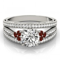 Diamond & Garnet Three Row Engagement Ring Setting Palladium (0.42ct)