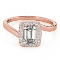 Emerald Bypass Halo Diamond Engagement Ring 14k Rose Gold (1.13ct)