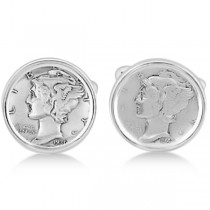 Men's  Bezel Set Mercury Dime Coin Cufflinks in Sterling Silver