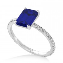 Emerald Blue Sapphire & Diamond Hidden Halo Engagement Ring 18k White Gold (2.93ct)