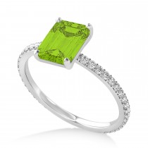 Emerald Peridot & Diamond Hidden Halo Engagement Ring 14k White Gold (2.93ct)