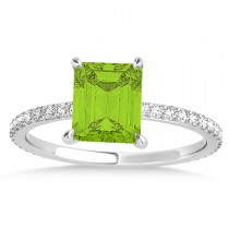 Emerald Peridot & Diamond Hidden Halo Engagement Ring 14k White Gold (2.93ct)