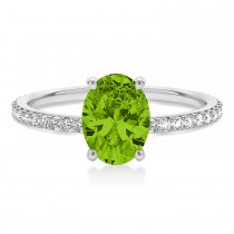 Oval Peridot & Diamond Hidden Halo Engagement Ring 14k White Gold (0.76ct)