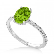 Oval Peridot & Diamond Hidden Halo Engagement Ring 14k White Gold (0.76ct)