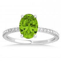 Oval Peridot & Diamond Hidden Halo Engagement Ring 14k White Gold (0.76ct)