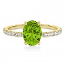 Oval Peridot & Diamond Hidden Halo Engagement Ring 14k Yellow Gold (0.76ct)