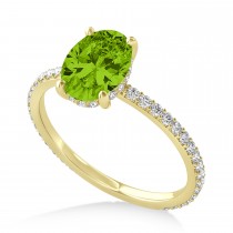 Oval Peridot & Diamond Hidden Halo Engagement Ring 14k Yellow Gold (0.76ct)