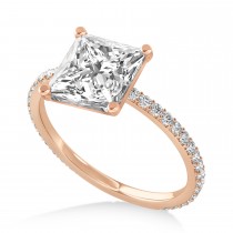 Princess Lab Grown Diamond Hidden Halo Engagement Ring 14k Rose Gold (0.89ct)