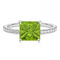 Princess Peridot & Diamond Hidden Halo Engagement Ring 14k White Gold (0.89ct)