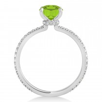 Round Peridot & Diamond Hidden Halo Engagement Ring 14k White Gold (1.68ct)