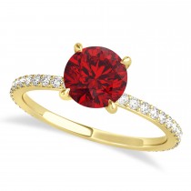 Round Ruby & Diamond Hidden Halo Engagement Ring 14k Yellow Gold (1.68ct)