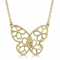 Floral Design Butterfly Pendant Necklace 14 Yellow Gold