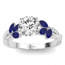 Diamond & Blue Sapphire Marquise Leaf Engagement Ring 14K White Gold (0.38ct)