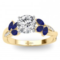 Diamond & Blue Sapphire Marquise Leaf Engagement Ring 18K Yellow Gold (0.38ct)
