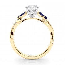 Diamond & Blue Sapphire Marquise Leaf Engagement Ring 18K Yellow Gold (0.38ct)