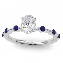 Blue Sapphire Scalloped Engagement Ring 18K White Gold (0.20ct)