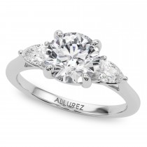 Round Moissanite Pear Lab Diamond Engagement Ring 18K White Gold (2.60ct)