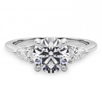 Round Moissanite Pear Lab Diamond Engagement Ring 18K White Gold (2.60ct)