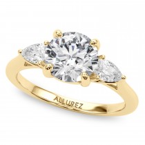 Round Moissanite Pear Lab Diamond Engagement Ring 18K Yellow Gold (2.60ct)