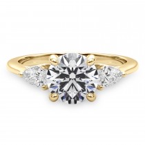 Round Moissanite Pear Lab Diamond Engagement Ring 18K Yellow Gold (2.60ct)