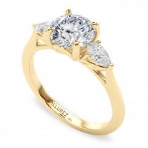 Round Moissanite Pear Lab Diamond Engagement Ring 18K Yellow Gold (2.60ct)