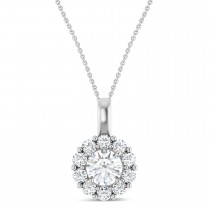 Round Lab Grown Diamond Halo Pendant 14K White Gold (1.00ct)